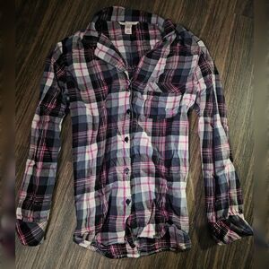 Victoria’s Secret 2021 Plaid Pajama Top Cozy Black & White Flannel Medium